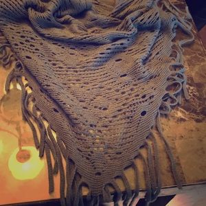 Gray fringe scarf